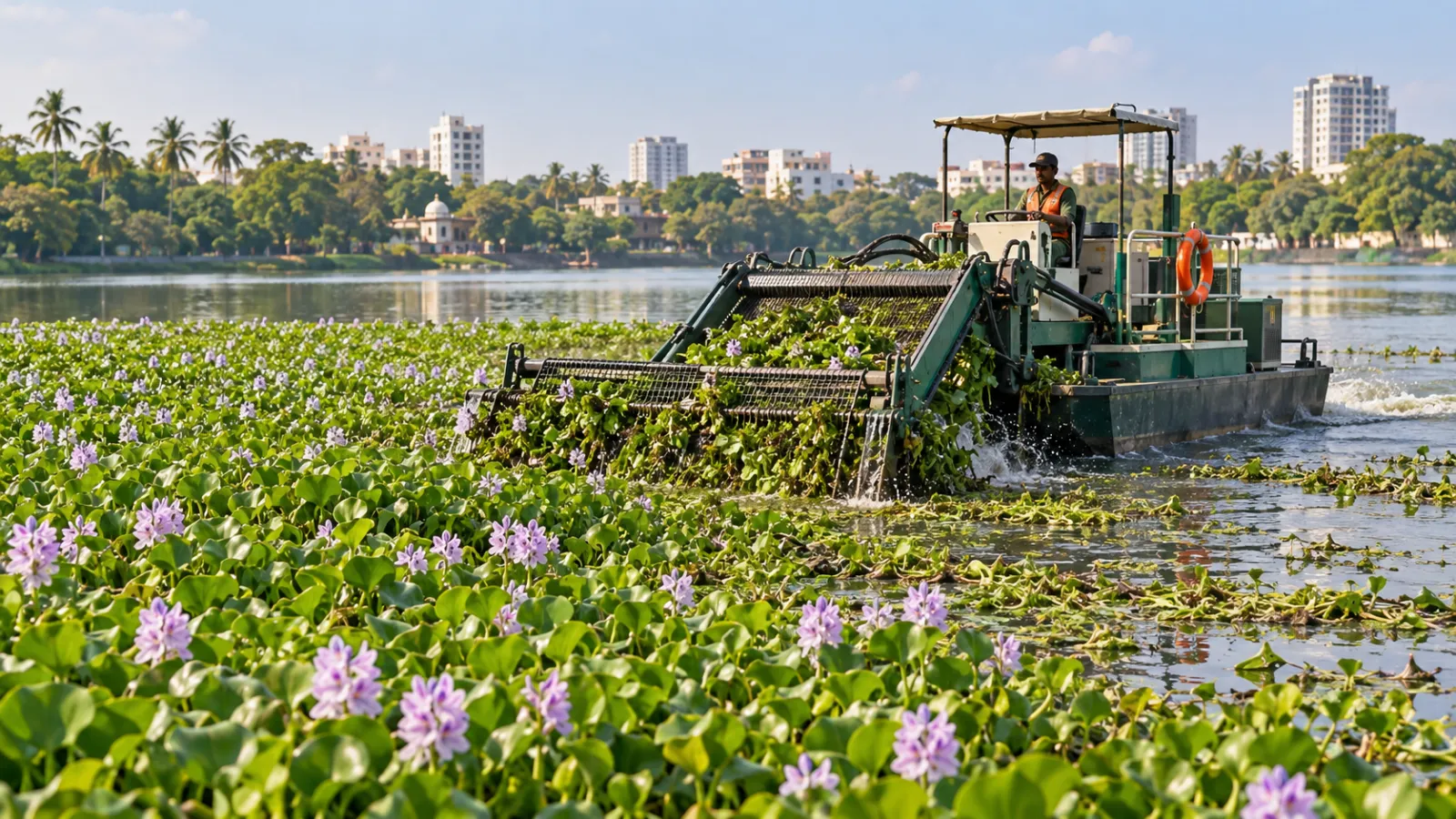 Mechanical harvesting of water hyacinth